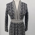 Vintage 70s Geometric Print Maxi Dress Empire Waist Long Sleeve Black White 8 Photo 2