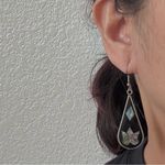 Vintage Alpaca Mexico Mexican Silver Black Enamel Abalone Inlay Teardrop Earring Photo 3