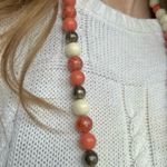 Vintage Oversized Coral White Gray Beaded Necklace “Demeter” Statement Classic Orange Photo 2