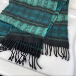 Johnstons of Elgin Lambswool Scarf Blue Green Black Stripe Photo 4