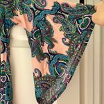 Teal and Coral Paisley Bell Sleeve Flowy Top Pink Photo 2