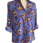 Iz Byer Purple Floral Button Down Blouse Size XS Spring Business Casual NWOT Photo 2
