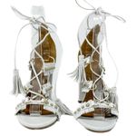 Aquazzura White Tulum Fringed Leather Studded Gladiator Sandal size 37.5 Photo 2