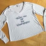 EXPRESS “Wake Me Up For Champagne” Long Sleeve Lounge Top, Ivory, Gray, Size XXS Photo 0