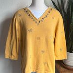 Fall Leaf knit shirt Mustard Yellow Embroidered Cotton Top 2010 teacher size 1X Photo 0