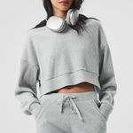 Alo Yoga ALO Muse Ribbed Heathered Gray Cropped Top HoodieTravel Athletic Size Small Photo 0