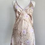 American Vintage Vintage Y2K Jones New York Beige Leopard Floral Satin Slip Dress Lilac Trim L Photo 0