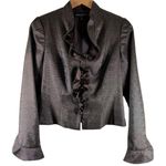 Carmen Marc Valvo Brown Metallic Ruffle Evening Blazer Size 6 Jacket Photo 0