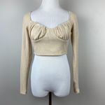 Princess Polly  Crop‎ Top 6 Beige Ribbed Knit Sweetheart Ruched Long Sleeve Photo 9