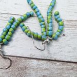 Vintage Earrings For Pierced Ears Light Blue & Green Beaded Dangle Photo 6