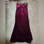 Lulus  Dramatic Stunner Burgundy Velvet Bow Strapless Maxi Dress Photo 4