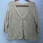 Vintage Crocheted Linen Cardigan Open Knit Travel Vacation Coverup Beach Sea Yellow Size 1X Photo 0
