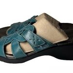 Clarks Bendable Women Sandals Wedge Slip On Floral Strappy Leather 9.5 Teal Blue Photo 0