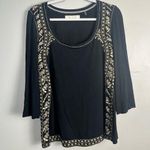 Robert Graham  Embroidered 3/4 sleeve embroidered top black modal silk large Photo 0