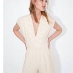 ZARA Cream White Embroidered Floral Lace V-neck Sleeveless Romper Jumpsuit Sz S Photo 2