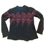 Free People Red Pink Brown Damask Cardigan Sweater Sz M wool blend rare find Photo 1