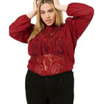 Torrid  Mixed Lace High Neck Sheer Blouse Cottage Core Long Sleeve‎ Womens 1X Photo 0