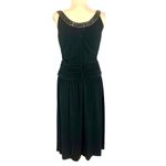 Adrianna Papell Black Beaded Egyptian Collar Midi Cocktail Dress 6 Ruched Waist Photo 5