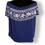 Rewind  Womens Top Size Large Blue White Off Shoulder Floral Knit NEW‎ Photo 1
