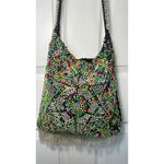 Vintage Boho Beaded Shoulder Bag Multi Color Flower 70's Fringe Festival Bag Black Photo 3