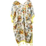Woven Heart OS Floral Open Robe Fringe Boho Yellow Coverup Beach Summer Resort Photo 1