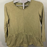 Neon‎ Buddha Green Cotton Long Sleeve Peplum Ruffle V Neck Tunic Top Women's S Photo 0