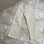 Y2K MIOU MUSE Beige yellowish Wide Leg Crop Raw Hem Jeans Women's Size M Tan Photo 1
