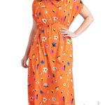 Eloquii  Drop Sleeve Orange Floral Stretchy Midi Dress Women’s Plus Size 14 / 16 Photo 0