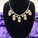 M&S Statement Necklace Dangle Floral Cluster Art Deco Retro Evening Glam Elegant Silver Photo 0