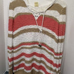 Faded Glory  Hoodie Women's S(4-6) Knit Pullover Long Sleeve Coral/Tan/White Photo 0