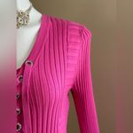 International concepts INC Lace-Up Ribbed Sweater Long Sleeves Pink V Neck Tie Up Front Rhinest… Photo 6