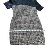 Saks 5th Avenue Black Saks Fifth Avenue Womens Dress Vegan Leather Black White Beige Tweed Sz 10 Photo 7