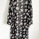 Band of Gypsies Black Floral Sheer Long Duster Bell sleeve Kimono sz Large Photo 8