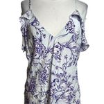 Amanda Uprichard  Light Blue Purple Floral Cold Shoulder Flutter Silk Blouse M Photo 2