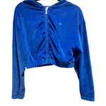 Juicy Couture  Blue Velour Rouched Zip Front Cropped Hooded Jacket Womens Size M Photo 0