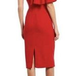 Dress the Population Red Dress Womens Medium Midi Beth Ruffle Sleeve Cocktail Photo 2