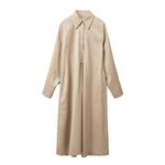 COS Beige Wool Blend Oversized Collar Long Sleeve Midi Shirt Dress Size 8 Photo 1