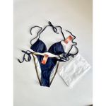 Cupshe NWT  X JoJo Escaping Denim Effect Bikini Top & Side Tie Bottoms Set Blue S Photo 1