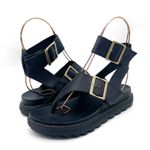Sorel Roaming T-Strap Buckle Sandals Size 5.5 Black Leather Strappy Rugged Sole Photo 3