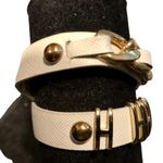 Cache White Dbl Leather Wrap Bracelet with Gold Metal Studs Chains New NWT $64 Photo 3