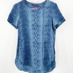 ACROBAT Tunic Top Extra Small 100% Silk Blue Snakeskin Snake High Side Slits S/S Size XS Photo 0
