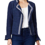 Nic+Zoe  Ribbon Trim Fringe Mix Knit Blazer Women's Dark Indigo Long Sleeve NWOT Photo 0