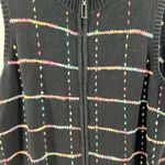 cj banks  hand embroidered zip up cardigan sweater vest black pastel 2X ramie Photo 3