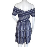 Japna  Dress Women Small Blue Striped Short Sleeve Off Shoulder Bohemian Peasant‎ Photo 3