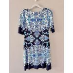 Eliza J  Paisley Dress Size 2 Navy White Porcelain Shift Boat Neck 2/4 Sleeve Photo 2