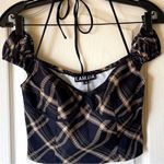 I am gia I.AM.GIA Carmel Top Black Check Plaid Halter-Tie Puff Sleeve XS EUC Photo 2