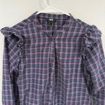 Paige  Ruffle Blue Purple Plaid Button Down Flannel Shirt XS Photo 2