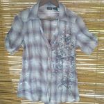 Vanity M Blue Tan Plaid Embellished Top Size M Photo 0