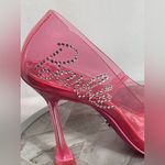 Barbie x ALDO BARBIESTESSY Pink PVC Crystal Logo Heels Pumps Size 6.5 US Photo 6