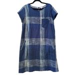 Downeast Size L Blue Plaid Shift Dress with Pockets Casual Comfy 100% cotton Photo 1